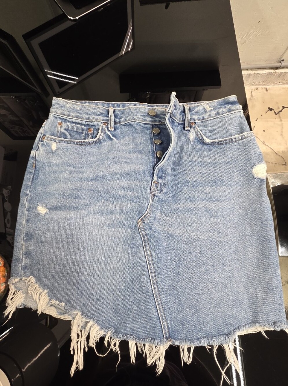 GRLFRND Light Blue High-Rise Distressed Skirts